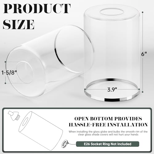 Image of 6 Pack Clear Glass Lamp Shade Replacements, Cylinder Glass Lamp Shade Globe Covers for Light Fixtures, Transparent Lampshades with Silver Border for Wall Sconces Chandelier Pendant Vanity Lights