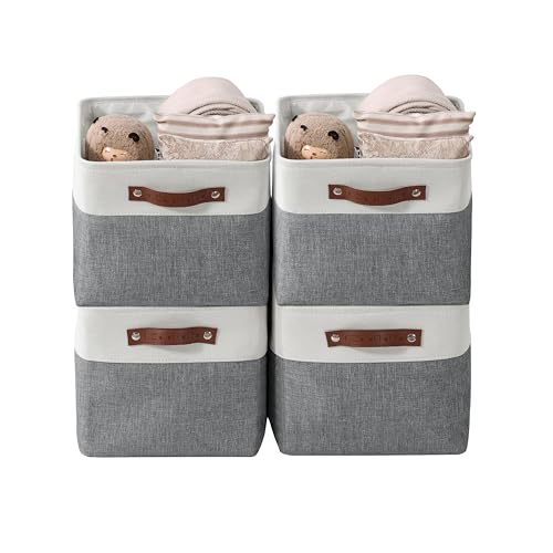 Image of DECOMOMO Storage Bins Fabric Storage Baskets for Shelves, Linen Closet Organization Toys Nursery (Slate Grey and White, Large - 4 Pack)