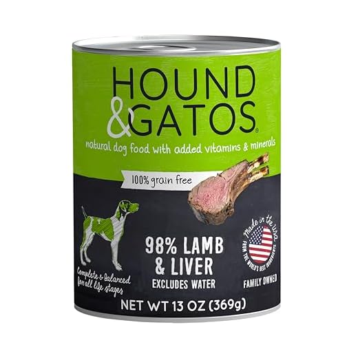 Hound & Gatos Wet Dog Food, 98% Real Meat, Single Protein Lamb Recipe, Supports Digestive Health, High Protein, Limited Ingredients, Grain Free, 13 oz. Cans (Pack of 12)