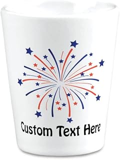 Ceramic Custom 4Th of July Eye Glass Shot Glasses Base Ball Fireworks Kite Eye Glass A Cupcake Badge Holidays and Occasions Bar Supplies Accessories Personalized Text Here 2 Oz