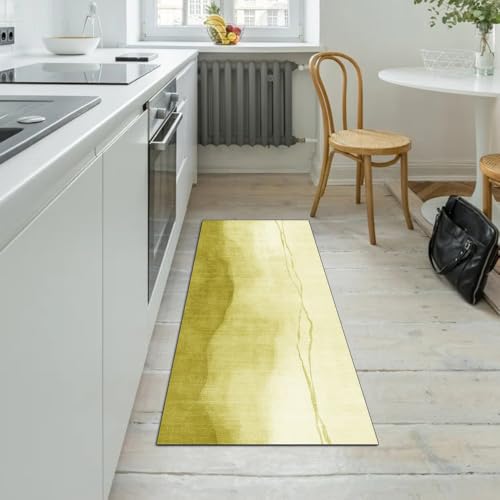 Alfombra pasillo 120 x 120 cm lavable decorativa abstracta color amarillo 5