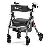 BlessReach Foldable Rollator Walker for Seniors, 450 lb Capacity, 8-Inch Wheels,...