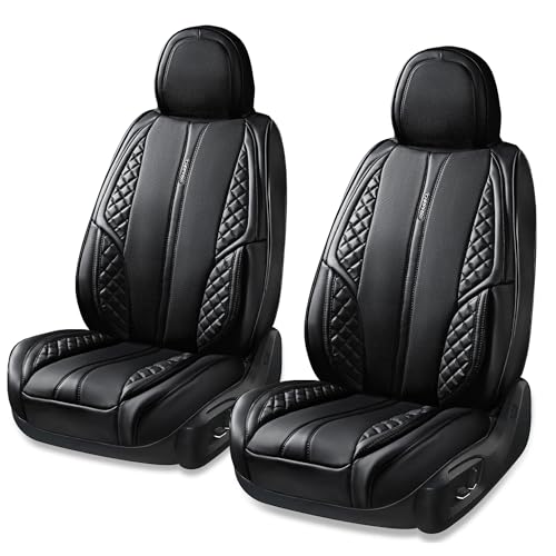 CAR PASS NAPA Leather Car Seat Covers Waterproof Protector Durable Cushioned,Universal Fit for Sedan SUV Pick-up Truck,Anti-Slip and Backseat(Front Set,Black)