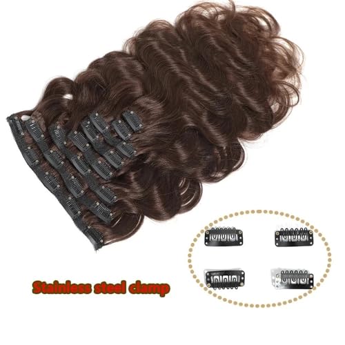 Extensiones de cabello natural de clip marrón chocolate, ondas de 12 pulgadas y 120g 4