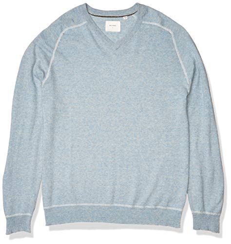 Billy Reid Men's Long Sleeve Contrast Stitch Pullover V-Neck Sweater, Light Blue, S