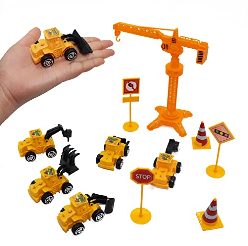 Nevperish 18 PCS Construction Cake Toppers Vehicles Cake Decoration Set Excavator Tower Crane Cupcake Topper Traffic and Road Sign Decor Happy Birthday Party Supplies Favors