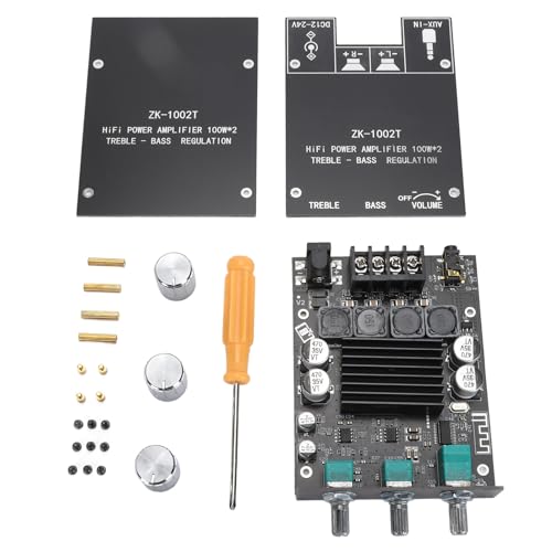 Ouitble 2x100W Bluetooth 5.0 Stereo-Verstärkerplatine ZK-1002MT TPA3116D2 DC12‑24V BT Verstärker AMP Platine, HIFI-Leistungsverstärker 2.0-Kanal für DIY-Funklautsprecher