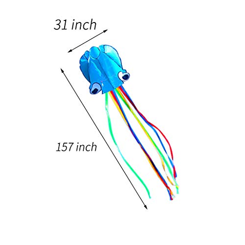 Binory Large Octopus Kite Long Tail Beautiful Easy Flyer Kites Beach Kites with Colorful Ribbon and Kite Board with 98.4ft String Outdoor Parent-Child Toys for Kids Adults Park(Blue) - Thumbnail 2
