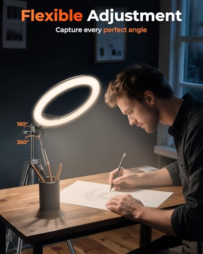 undefined Sensyne 10'' Ring Light with 50'' Extendable Tripod Stand, LED Circle Lights with Phone Holder for Live Stream/Makeup/YouTube Video/TikTok, Compatible with All Phones の商品画像 4