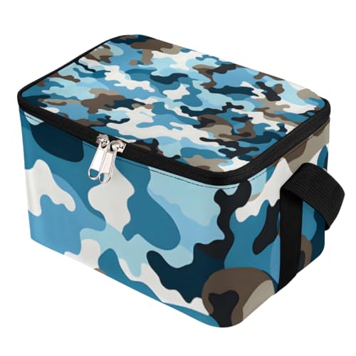 GzLeyigou Lunch Bags for Women Men 9 Cans,Camouflage Print Hot & Cold Food Delivery Bag Insulated Grocery Bag Insulated Lunch Box Camo Blue Cooler Bag for Office Work Picnic Beach