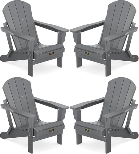 SERWALL Foldable Adirondack Chair Set of 4 for Patio Garden Outdoors Fire Pit-Gray