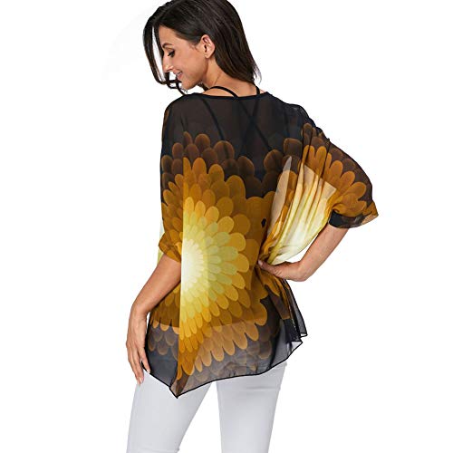 Image of Ckikiou Plus Size Batwing Flowy Semi Sheer Chiffon Blouse Tunic for Women Summer Floral Print Boho Beach Cover ups