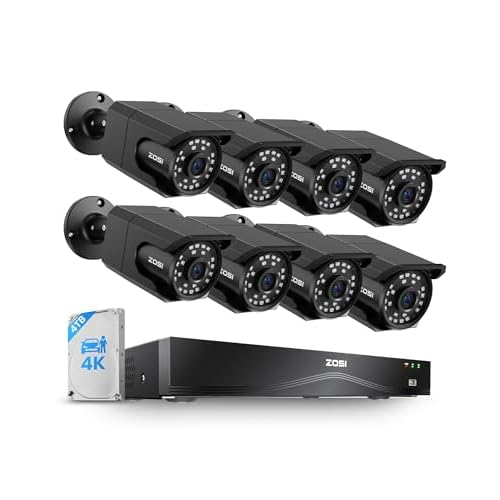 ZOSI 4K 16CH PoE Security Camera System, 8 x 8MP PoE IP Camera Outdoor Indoor with Human Detection, 100ft IR Night Vision, IP66 Weatherproof, 4K 16CH