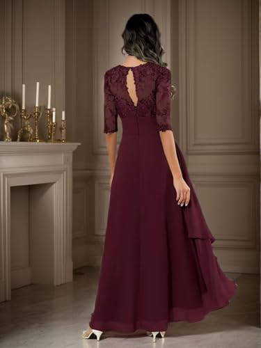 Women's Laces Appliques Mother of The Bride Dresses Half Sleeves Chiffon Long Mother of The Groom Dresses4