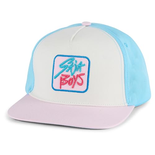 K-Pop Demon Hunters Saja Boys Flat Brim Trucker Hat Featuring Logo Patch and Saja Boys Character Print Under Brim Pink & Blue