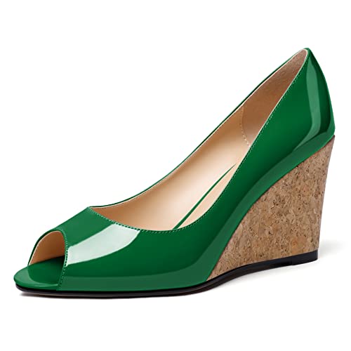 Mettesally Womens Wedge Shoes Cork High Heels Pumps Peep Toe Slip On Comfort Office Work Dress Shoes