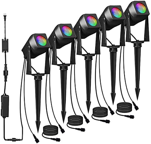 SUNTHIN Smart Landscape Lighting, RGBW Color Changing Landscape Lights with Transformer, Work with Alexa and Google Home, for Garden, Yard, Lawn, Wall, Tree, Flags, Fence (5 Pack)