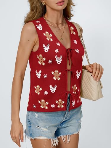 Image of COCCKO Womens Summer Tops Vacation Beach Outfits Cute Tie Front Crochet Vest Knit Sleeveless Sweaters