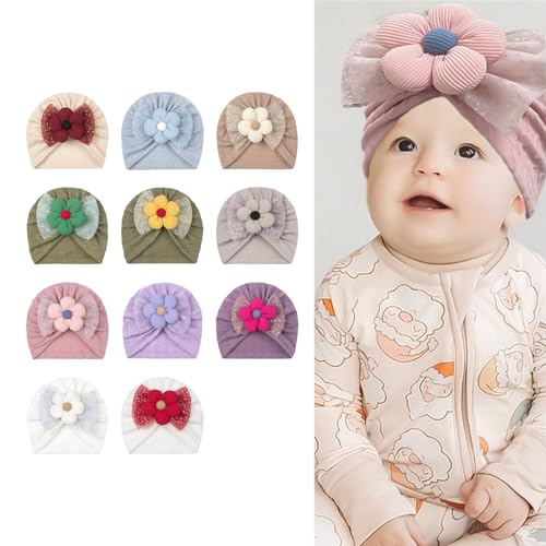 Baby Turban Hat Bowknot Flower Headwrap Newborns Caps Soft Bonnet Caps Hospital Hat for Baby 0-12 Month2
