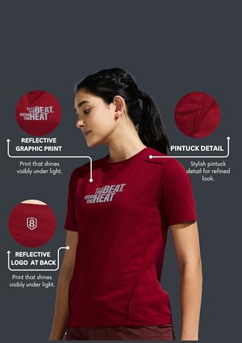 Image of Women's Soft Feel Round Neck Basic Moisture Wicking T-Shirt with Reflective Print | Super Stretchable T-Shirt for Girls | Women Light Weight Tshirt | Yoga Tshirt for Women