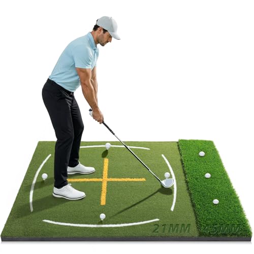 Golf Mat with Simulate Fairway & Rough Turf 5x4ft 21mm-50mm Heavy-Duty Turf and High Elasticity Base Golf Hitting Mat for Indoor and Outdoor Practice with 6 Tees Ideal Golf Gifts for Men Dad