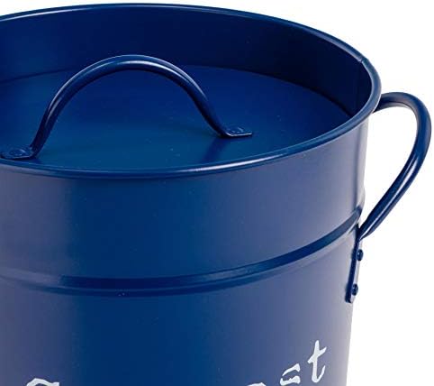 Harbour Housewares 1x Navy Indoor Kitchen Compost Bin - Vintage Style Steel Storage Food Waste Bucket - Removable Bin Liner Inner