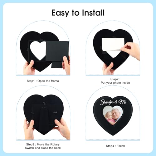 PETCEE Grandpa and Me Picture Frame- 4 x 4 Heart Grandpa Gifts from Grandchildren, Soft Leather Grandfather Picture Frame Gifts for Grandpa Granddad Grandkids — view 6