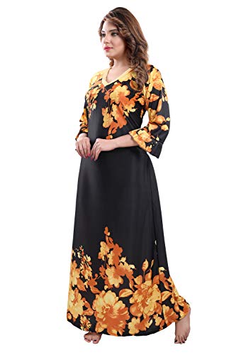 Image of Fabme Women's Crepe Printed Flare Nighty with Long Sleeves /Night Gown /Nightwear /Maxi
