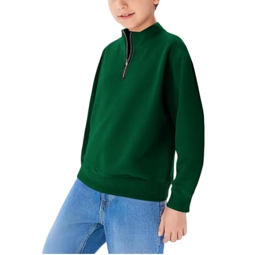 Boys Half Zipper Sweatshirts Cute Trendy Fall Pullover Tops for Youth Long Sleeve Sweater Workout School Sport Clothes Green