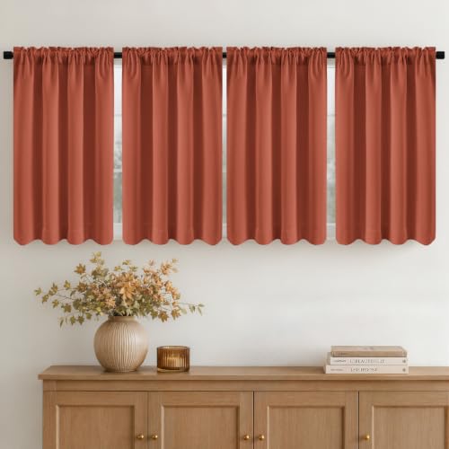 Image of MIULEE Set of 4 Burnt Orange 45 Inch Short Blackout Kitchen Window Curtains | Bedroom Drapes, Light Blocking Privacy Curtains for Small Windows, Bathroom, RV /Motorhome, Laundry, Top&Bottom Rod Pocket
