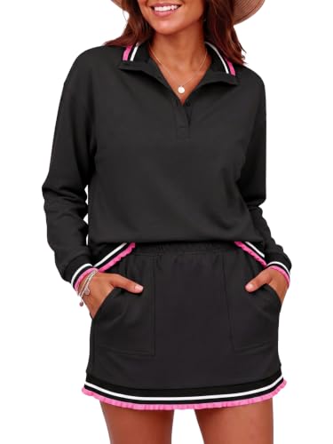 Fisoew Womens 2 Piece Outfits Short Sets Mini Skirts Workout Sweatsuits - image 1