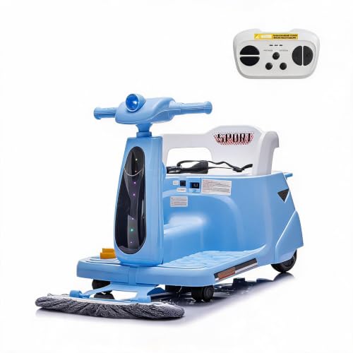 GarveeLife 12V Kinder Elektroauto 2-in-1 Fahren & Wischen – mit abnehmbarem Wischmopp, 2,4 GHz Eltern-Fernbedienung, LED-Licht, USB/Musik, Indoor Aufsitzauto für 3–8 Jahre – Farbe: Himmelblau