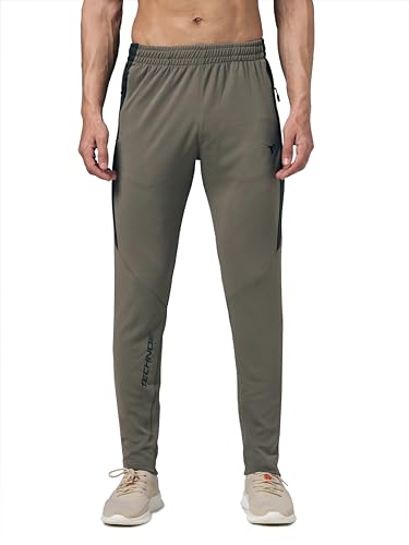 Image of TECHNOSPORT Men's Slim Fit Mid Rise Solid Trackpant with Techno Dry for Gym, Workout & Sports
