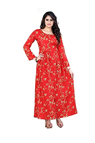 Image of H.E HAMZA ENTERPRISER Printed Crepe Material Brown Western Dress For Women