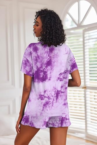 Image of Ekouaer Pajamas Set for Women Short Sleeve Lounge Set 2 Piece Loungewear PJs Soft Cute Lightweight Sleepwear,Medium