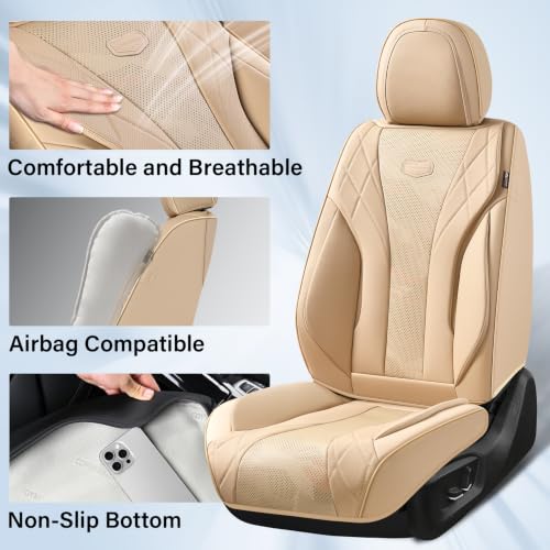 Image of Coverado Seat Covers, Car Seat Cover Front Seats, 2 Pack Waterproof Seat Covers Protectors Universal Fit for Most Cars SUV Trucks (Front,Beige)