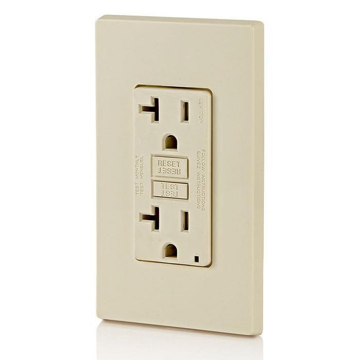 Image of Leviton GFCI Outlet, 20 Amp, Self Test, Tamper-Resistant with LED Indicator Light, Protection from Electric Shock and Electrocution, GFTR2-T, Light Almond