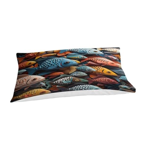 Funda nórdica 3D de peces 135x200cm con 2 fundas de almohada de microfibra para cama infantil single 6