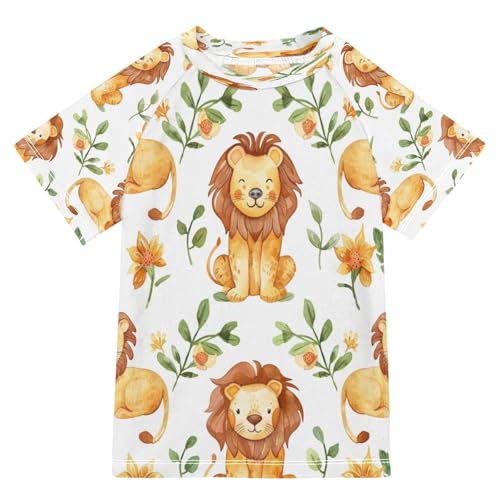 MNSRUU Toddler Boy Rash Guard Short Sleeve Swim Shirt Lion Print Rashguard 9-10T Beach Shirts Quick Dry,4