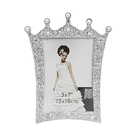 Muellery Pearl Picture Photo Frame with Royal Crown Crystal Decor Wedding Valentines 5X7 TPTC88088 Cover