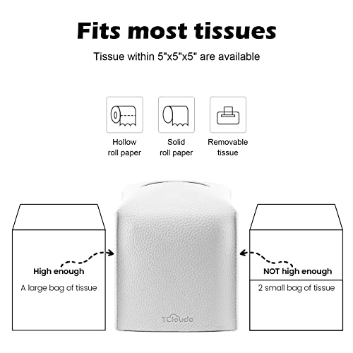 Tclouda Tissue Box Cover, , Modern PU Leather Square Tissue Box Holder for Creative Decorative, 2 Pack, Ideal for Bathrooms/Office/Car/Nightstand/Outdoor Tent/Dining Table, 5X5X5, Double White