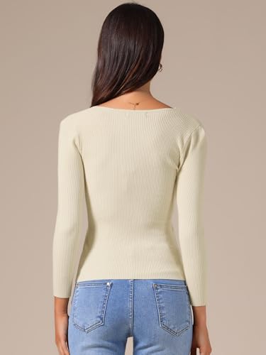 Allegra K Women's V Neck Sweater Long Sleeve Ruched Button Cross Wrap Knitted Tops4