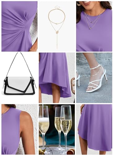 Image of Happy Sailed Women's Summer Dresses Sleeveless Ruched Waist A Line High Low Midi Cocktail Dress(Waist Tight,Please Size Up)
