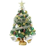 Small Mini Table top Christmas Tree with 50 LED Lights 24 Inch /2FT Little Prelit Christmas Tree Decorated Gift Boxes and Hanging Ornaments for DIY Christmas Decoration
