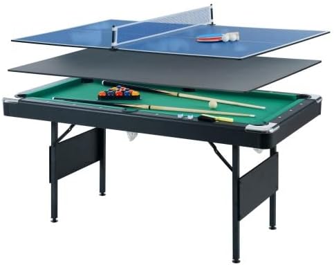 3 in 1 Pool Table Ping Pong Dining Table Combo Foldable Tabletop Mesa for Adults Multi Game Table with Billiard Accessories and Tennis Paddles,Family Movement