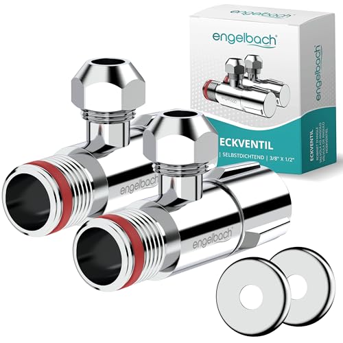 Engelbach Universal Eckventil 1/2 Zoll selbstdichtend (2er Set) - Eckregulierventil mit Schnellverschluss - öffnet und schließt mit nur 1/4 Umdrehung - für Kalt- und Warmwasserleitungen