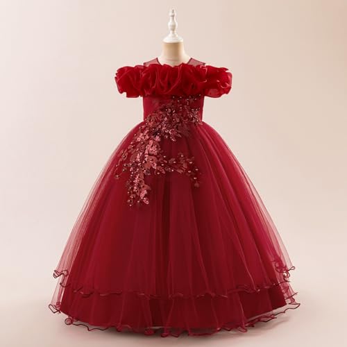 Vestidos rojos de niña para comuniones con falda tutú y hombros descubiertos tallas 7-12 3