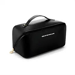 Necessaire Feminina Organizador De Maquiagem E Cosméticos Bolsa Impermeável De Viagem Estilo Blogueira Luxo PVC Lavável E Espaçosa (PRETO)