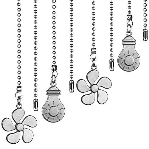Image of DAYONE Ceiling Fan Pull Chain Kit, Bulb and Fan Pattern Pull Chain Extension Fan Pull Chain Pendant 4PCS 12 Inch Ceiling Fan Chain Extender with Ball Fan Chains Connector (Nickel)