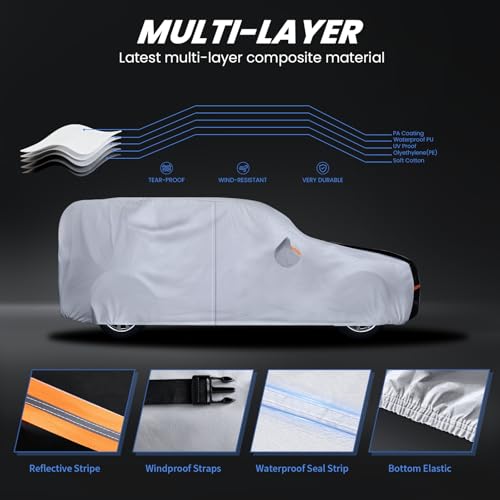 Image of Multi-Layer Car Cover Custom Fit for Jeep Wrangler 2 Door CJ YJ JK JL(1987-2026), 100% Waterproof All Weather for Automobiles, Gift with Towel, Heavy Duty Car Covers for Rain Sun UV Protection.